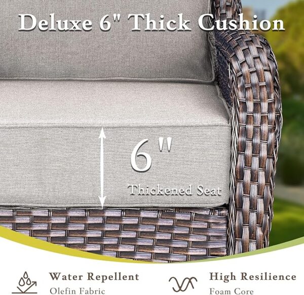 Luxury Outdoor Swivel Rocker Patio Chairs, High Back Swivel Patio Chairs with Side Table & 6-Inch Thick Cushions, Wicker Outdoor Bistro Set for Porch, Yard, Deck, Poolside, Brown/Beige - Image 5
