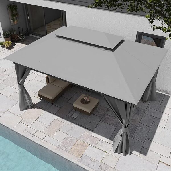 LAUSAINT HOME Outdoor Patio Gazebo 10'x13' with Expansion Bolts, Heavy Duty Party Tent & Shelter with Double Roofs, Mosquito Nettings and Privacy Screens for Backyard, Garden, Lawn, Smoke Grey - Image 4