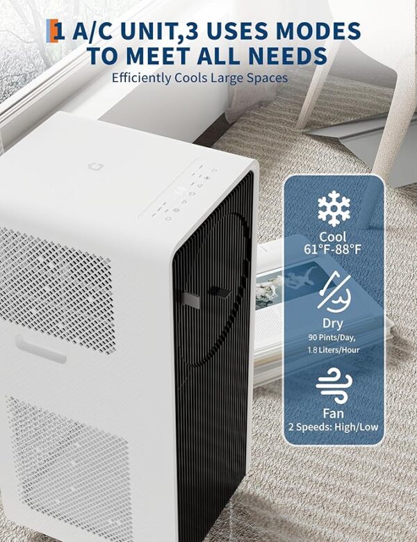 14,000 BTU Drainage-free Portable Air Conditioner for Indoor Rooms, 3-In-1 AC Unit for Bedroom 225-300 Sq.Ft, Dehumidifier, Fan, Sleep Mode, 24 Timer, Remote Control, Window Kits, Black - Image 5