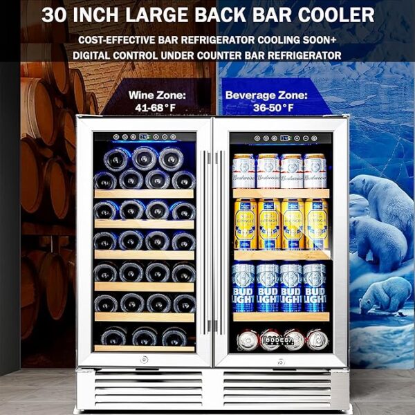 BODEGACOOLER Back Bar Cooler With 2 Glass Doors,30 Inch Wine and Beverage Refrigerator with Digital Touch,Counter Height Commercial Beverage Refrigerator, Beverage Cooler Holds 31 Bottles and 92 Cans. - Image 2