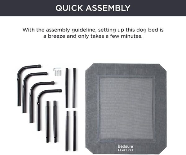 Bedsure Outdoor Elevated Dog Bed Large Sized Dog, Portable Indoor & Outdoor Cooling Raised Cot Pet Hammock Bed with Skid-Resistant Feet, Frame with Breathable Mesh, Grey, 49 inches - Image 4