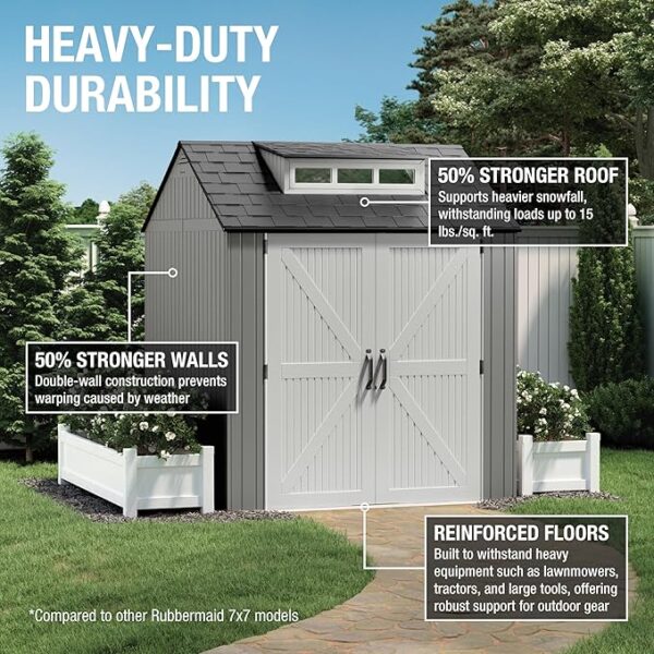 Rubbermaid Resin Outdoor Storage Shed With Floor (7 x 7 Ft) Weather Resistant Gray Organization for Home/Backyard/Garden Tools/Lawn Mower/Bike Storage/Pool Supplies - Image 5