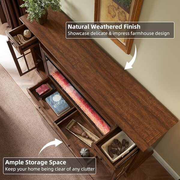 OKD Fireplace TV Stand for 80 Inch TV, Farmhouse Entertainment Center with 42" Fireplace & LED Lights, Modern Media Console Table with Storage Drawers & Cabinets for Living Room, Reclaimed Barnwood - Image 5