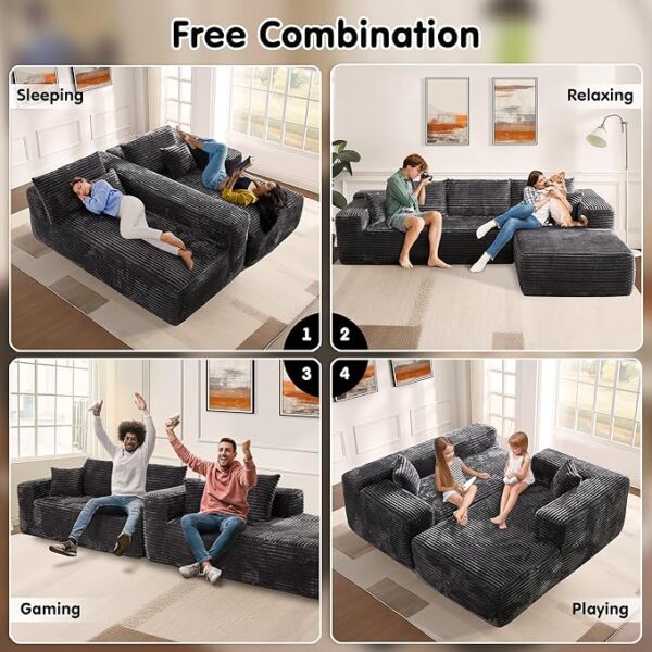 ovios 104" Cloud Sectional Couch with L-Shape Chaise,Modern Modular Sofa with Deep Seat, Upholstered Couches for Living Room Bedroom,No Assembly Required, Grey (Plush Corduroy Fabric) - Image 2