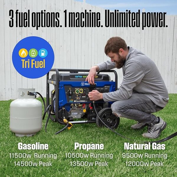 Westinghouse 14500 Peak Watt Tri-Fuel Home Backup Portable Generator, Remote Electric Start, Transfer Switch Ready, Gas, Propane, and Natural Gas Powered - Image 4