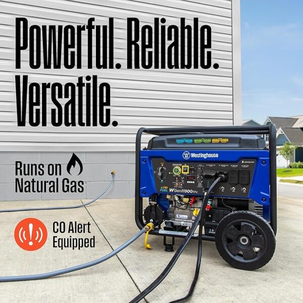 Westinghouse 14500 Peak Watt Tri-Fuel Home Backup Portable Generator, Remote Electric Start, Transfer Switch Ready, Gas, Propane, and Natural Gas Powered - Image 3