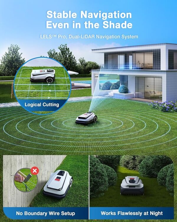 ECOVACS Goat A3000 LiDAR Robot Lawn Mower, Dual-LiDAR Navigation,Suitable for 3/4 Acre, 13” Cutting Width, 45min Fast Charging, Precise Edge Mowing, Smart Lawn Mower for Large Garden - Image 3