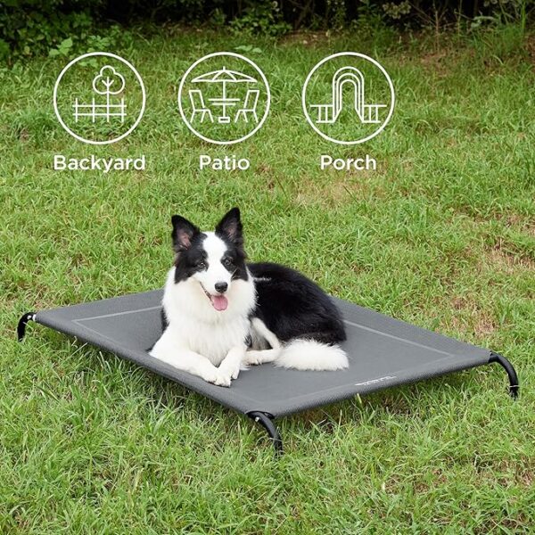 Bedsure Outdoor Elevated Dog Bed Large Sized Dog, Portable Indoor & Outdoor Cooling Raised Cot Pet Hammock Bed with Skid-Resistant Feet, Frame with Breathable Mesh, Grey, 49 inches - Image 2
