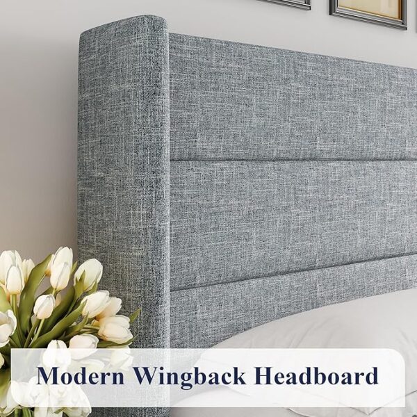 Allewie Full Size Lift Up Storage Bed, Modern Wingback Headboard, Hydraulic Support, No Box Spring Needed, Grey Blue - Image 2