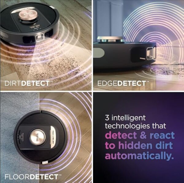 Shark RV2820AE Detect Pro Self-Empty Robot Vacuum with Bagless, 60-day Capacity HEPA Base, 3 Detect & React Technologies, Auto Deep-Clean on Carpets and Hardfloors, NeverStuck Tech, Wi-Fi Black/Bronze - Image 6