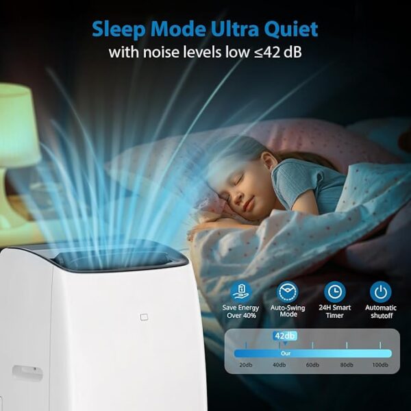 Portable Air Conditioners, 14000 BTU Air Conditioner for Rooms Up to 750 Sq.Ft, AC Unit with Heat, Sleep Mode, Dehumidifier, Fan, Remote Control, 24H Timer, Easy Setup for Bedrooms, Black Top - Image 5