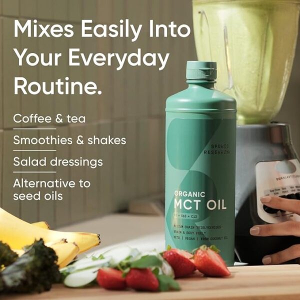 Sports Research Organic MCT Oil - Keto & Vegan MCTs C8, C10, C12 from Coconuts - Fatty Acid Brain & Body Fuel, Non-GMO & Gluten Free - Flavorless Oil, Perfect in Coffee, Tea & Protein Shakes - 32 oz - Image 5