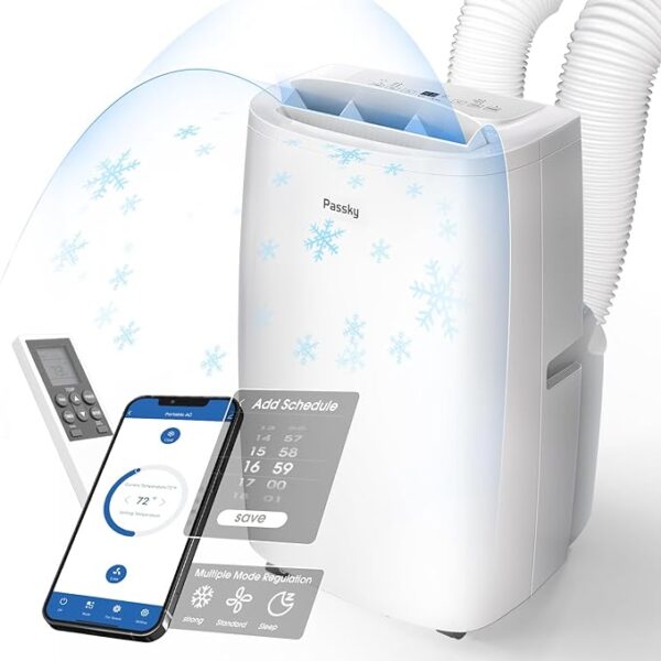 14000 BTU Smart Portable Air Conditioner with Dual Hose - Cools up to 700 Sq.Ft, 3-in-1 AC Unit with App/Remote Control, Ultra Quiet 49dB, Window Kit & Wheels (10200 SACC)