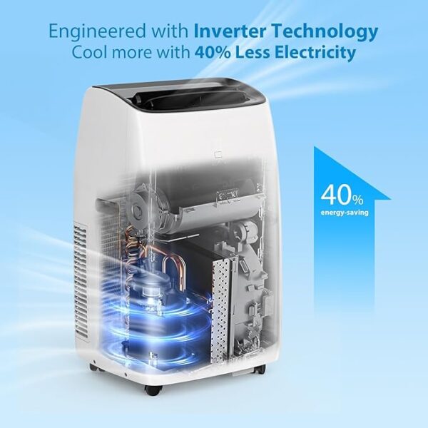 Portable Air Conditioners, 14000 BTU Air Conditioner for Rooms Up to 750 Sq.Ft, AC Unit with Heat, Sleep Mode, Dehumidifier, Fan, Remote Control, 24H Timer, Easy Setup for Bedrooms, Black Top - Image 6