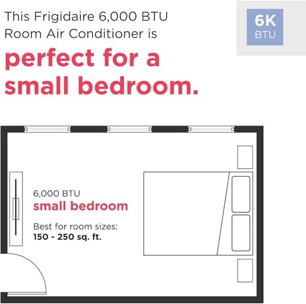 Frigidaire 6,000 BTU Window Air Conditioner & Dehumidifier, 115V, Cools up to 250 Sq. Ft. for Apartment, Dorm Room & Small/Medium Rooms, with Remote Control, Programmable Timer, and Sleep Mode, White - Image 5