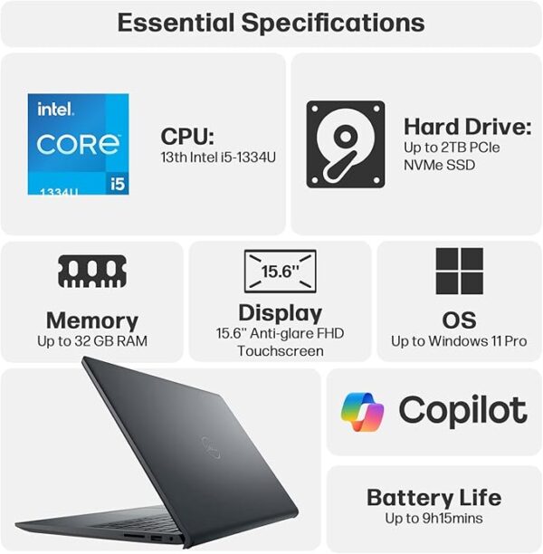 Dell Touchscreen Laptop Computer, Inspiron 15 for College Home Study and Business, Intel i5-1334U (Beat i7-1250U), 15.6" FHD, WiFi 6, Windows 11 Pro S, Type C to RJ45 Cable (32GB RAM, 1TB PCIe SSD) - Image 6