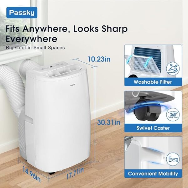 14000 BTU Smart Portable Air Conditioner with Dual Hose - Cools up to 700 Sq.Ft, 3-in-1 AC Unit with App/Remote Control, Ultra Quiet 49dB, Window Kit & Wheels (10200 SACC) - Image 6
