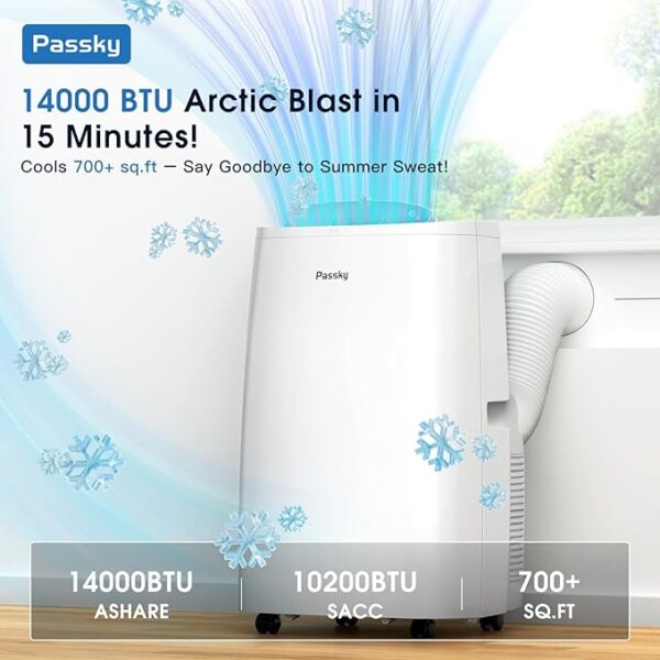 14000 BTU Smart Portable Air Conditioner with Dual Hose - Cools up to 700 Sq.Ft, 3-in-1 AC Unit with App/Remote Control, Ultra Quiet 49dB, Window Kit & Wheels (10200 SACC) - Image 2