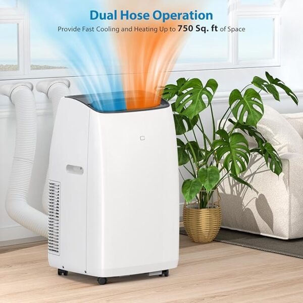 Portable Air Conditioners, 14000 BTU Air Conditioner for Rooms Up to 750 Sq.Ft, AC Unit with Heat, Sleep Mode, Dehumidifier, Fan, Remote Control, 24H Timer, Easy Setup for Bedrooms, Black Top - Image 4