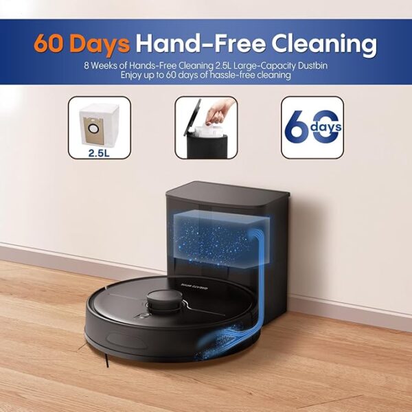 Robot Vacuum and Mop, Robot Vacuum Self Emptying with 5000Pa Suction, 3-in-1 LiDAR Navigation, Home Mapping, No-Go Zones, Up to 60 Days Hands Free Cleaning, Wi-Fi/App/Alexa, Hard Floors, Carpet - Image 5