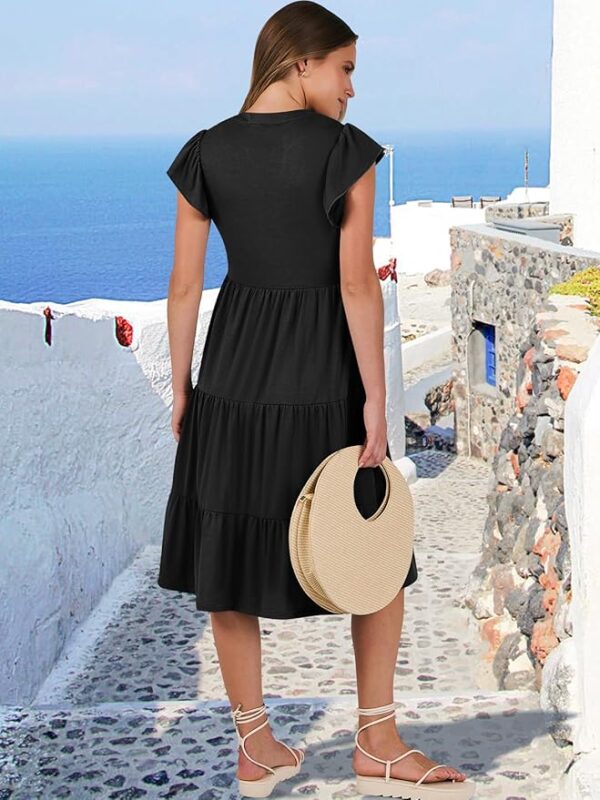 ANRABESS Womens Summer Dress Ruffle Sleeve V Neck Midi Dresses Fashion Casual Fit Flowy Tiered Boho Beach Vacation Sundress - Image 3