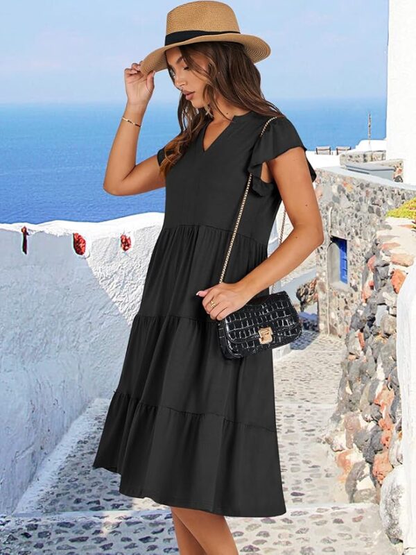 ANRABESS Womens Summer Dress Ruffle Sleeve V Neck Midi Dresses Fashion Casual Fit Flowy Tiered Boho Beach Vacation Sundress - Image 4