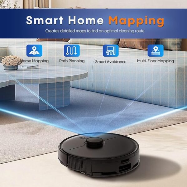Robot Vacuum and Mop, Robot Vacuum Self Emptying with 5000Pa Suction, 3-in-1 LiDAR Navigation, Home Mapping, No-Go Zones, Up to 60 Days Hands Free Cleaning, Wi-Fi/App/Alexa, Hard Floors, Carpet - Image 4