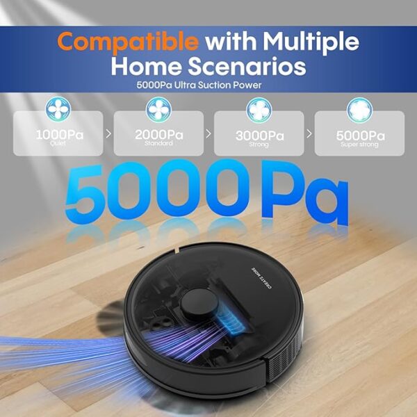 Robot Vacuum and Mop, Robot Vacuum Self Emptying with 5000Pa Suction, 3-in-1 LiDAR Navigation, Home Mapping, No-Go Zones, Up to 60 Days Hands Free Cleaning, Wi-Fi/App/Alexa, Hard Floors, Carpet - Image 2