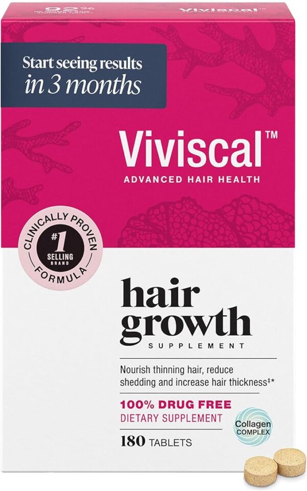 Viviscal Hair Growth Supplements For Women For Thicker, Fuller Hair, Nourishes Thinning & Loss, With Proprietary Collagen Complex, 180 Tablets, 3 Month Supply