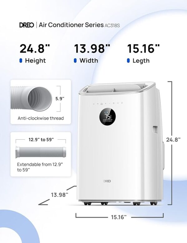 Dreo Portable Air Conditioners, 8000 BTU ASHRAE (5000 BTU DOE) Smart AC Unit for Bedroom with Drainage-free Cooling, 45dB Quiet, APP/Voice/Remote, Portable AC for Room Indoors, AC318S - Image 6