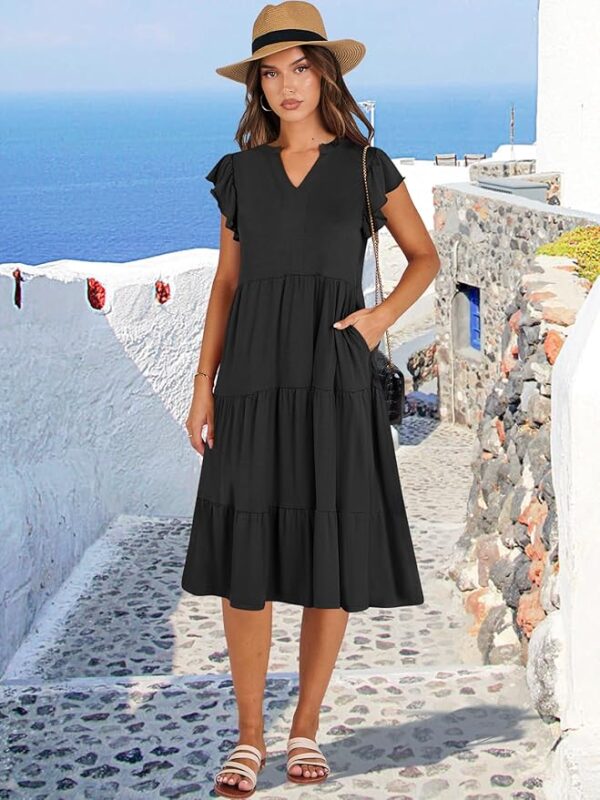 ANRABESS Womens Summer Dress Ruffle Sleeve V Neck Midi Dresses Fashion Casual Fit Flowy Tiered Boho Beach Vacation Sundress - Image 2