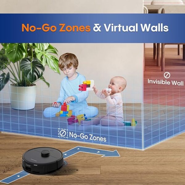 Robot Vacuum and Mop, Robot Vacuum Self Emptying with 5000Pa Suction, 3-in-1 LiDAR Navigation, Home Mapping, No-Go Zones, Up to 60 Days Hands Free Cleaning, Wi-Fi/App/Alexa, Hard Floors, Carpet - Image 6