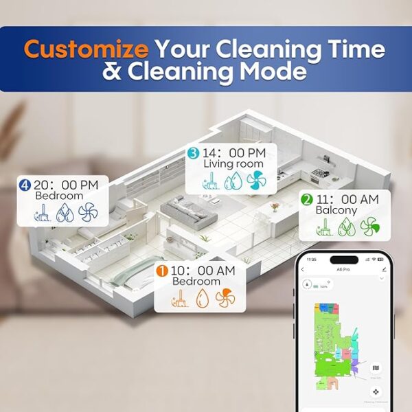Robot Vacuum and Mop, Robot Vacuum Self Emptying with 5000Pa Suction, 3-in-1 LiDAR Navigation, Home Mapping, No-Go Zones, Up to 60 Days Hands Free Cleaning, Wi-Fi/App/Alexa, Hard Floors, Carpet - Image 3