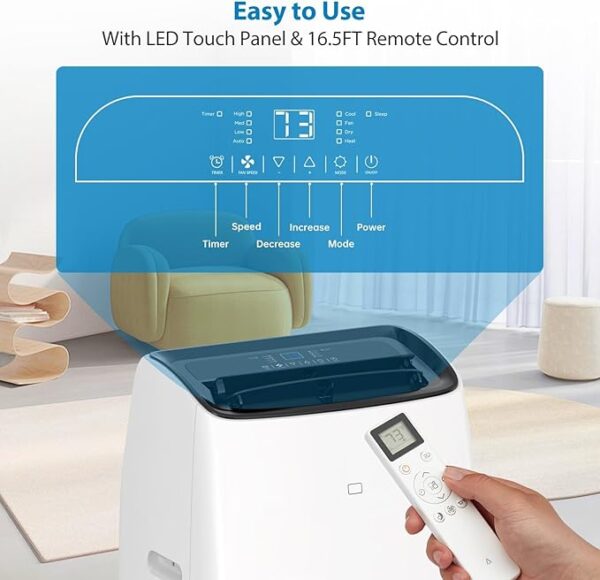Portable Air Conditioners, 14000 BTU Air Conditioner for Rooms Up to 750 Sq.Ft, AC Unit with Heat, Sleep Mode, Dehumidifier, Fan, Remote Control, 24H Timer, Easy Setup for Bedrooms, Black Top - Image 3