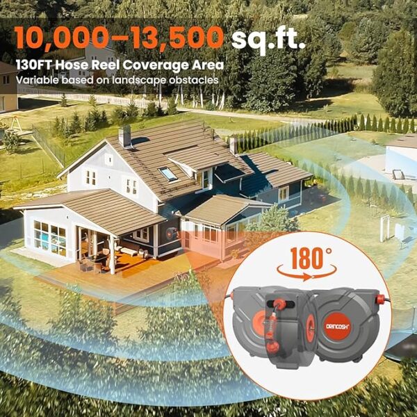 3rd Generation Retractable Garden Hose 130 ft x 1/2 inch Heavy Duty Wall-Mounted Hose Reels for Outside 180° Swivel Automatic Slow Return Any Length Lock 9 Pattern Nozzle UV Resistant (Black) - Image 2