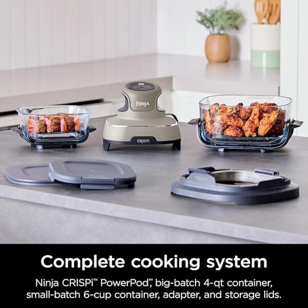 Ninja Crispi Air Fryer, Microwave, Freezer & Dishwasher Safe, Non Toxic Glass Portable Cooking System, 4 QT & 6 Cup Glass Containers with Storage Lids, Easy Meals, Air Fry, Bake, Stone, FN101ST - Image 2