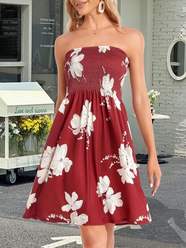 CHICGAL Summer Dresses for Women Beach Cover Ups Strapless Boho Floral Print Sundress - Image 4