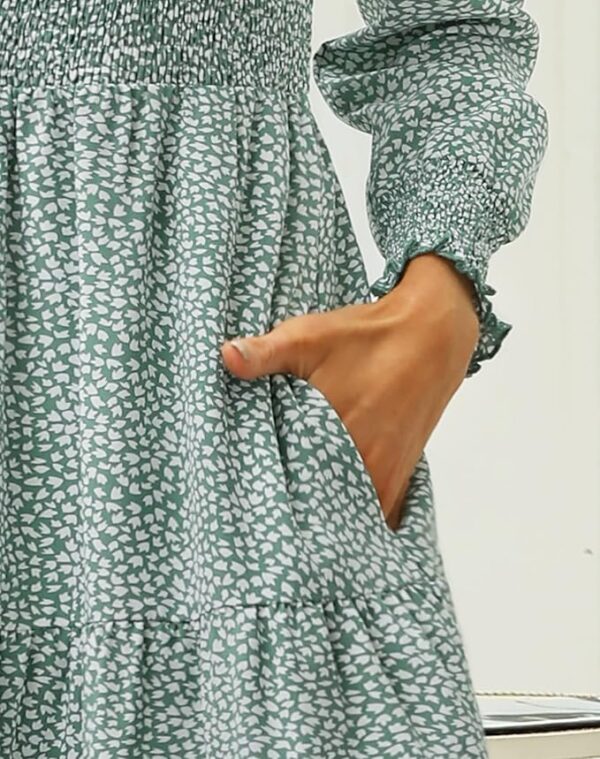Zattcas Womens Fall Dresses 2025 Casual Long Sleeve Smocked Boho Floral Tiered Midi Wedding Guest Dress with Pockets - Image 4