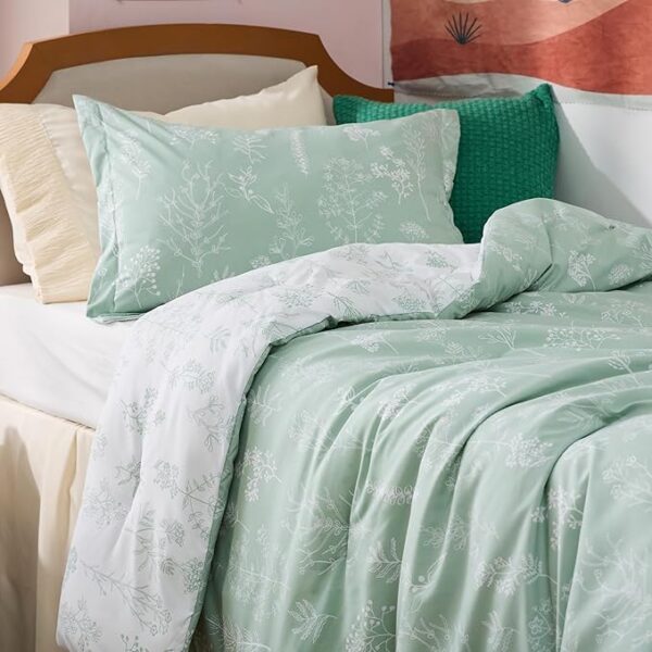 Bedsure Twin/Twin XL Comforter Set - Sage Green Bed Set, 2 Pieces Cute Floral Bedding, 1 Soft Reversible Botanical Flowers Comforter and 1 Pillow Sham - Image 6