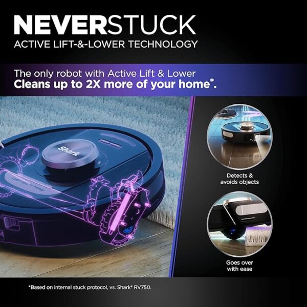 Shark RV2820AE Detect Pro Self-Empty Robot Vacuum with Bagless, 60-day Capacity HEPA Base, 3 Detect & React Technologies, Auto Deep-Clean on Carpets and Hardfloors, NeverStuck Tech, Wi-Fi Black/Bronze - Image 5