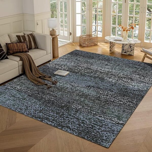 Washable Area Rug - 1/6 Thick - Stain & Water Resistant Non-Slip - Resistant Rug for Living Room, Bedroom, Nursery, Pet & Child Friendly, Vintage Charm Area Rugs (Darkgrey+Bule, 8' x 10')