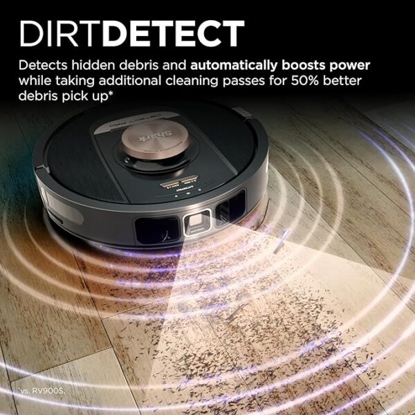 Shark RV2820AE Detect Pro Self-Empty Robot Vacuum with Bagless, 60-day Capacity HEPA Base, 3 Detect & React Technologies, Auto Deep-Clean on Carpets and Hardfloors, NeverStuck Tech, Wi-Fi Black/Bronze - Image 3