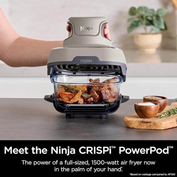 Ninja Crispi Air Fryer, Microwave, Freezer & Dishwasher Safe, Non Toxic Glass Portable Cooking System, 4 QT & 6 Cup Glass Containers with Storage Lids, Easy Meals, Air Fry, Bake, Stone, FN101ST - Image 3