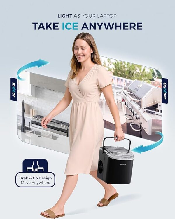 EUHOMY Countertop Ice Maker Machine with Handle, 26lbs in 24Hrs, 9 Ice Cubes Ready in 6 Mins, Auto-Cleaning Portable Ice Maker with Basket and Scoop, for Home/Kitchen/Camping/RV. (Black) - Image 5