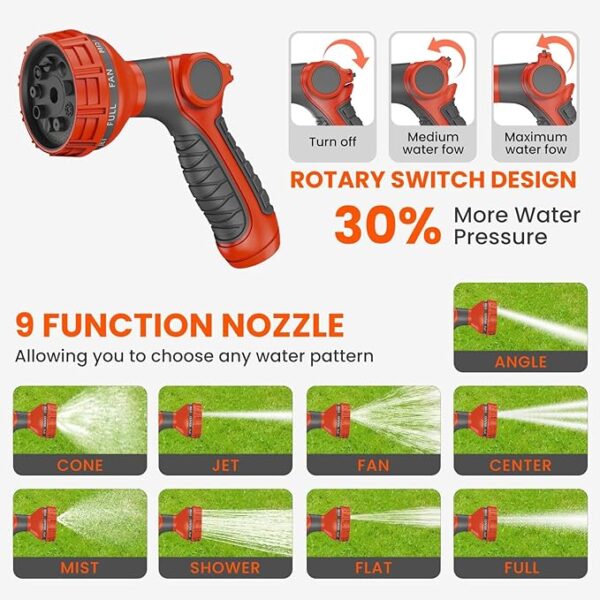 3rd Generation Retractable Garden Hose 130 ft x 1/2 inch Heavy Duty Wall-Mounted Hose Reels for Outside 180° Swivel Automatic Slow Return Any Length Lock 9 Pattern Nozzle UV Resistant (Black) - Image 4