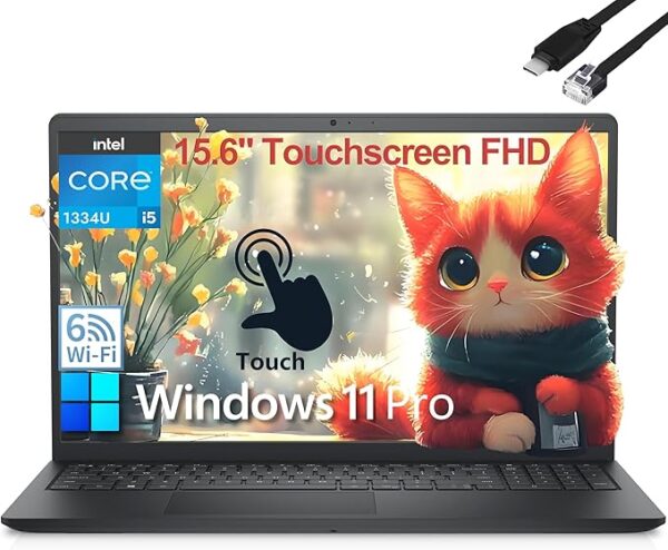 Dell Touchscreen Laptop Computer, Inspiron 15 for College Home Study and Business, Intel i5-1334U (Beat i7-1250U), 15.6" FHD, WiFi 6, Windows 11 Pro S, Type C to RJ45 Cable (32GB RAM, 1TB PCIe SSD)