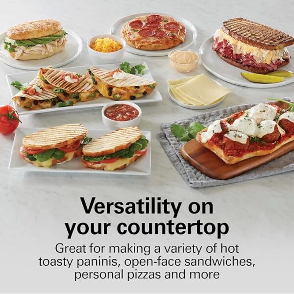 Hamilton Beach Panini Press Sandwich Maker & Electric Indoor Grill with Locking Lid, Opens 180 Degrees for any Thickness for Quesadillas, Burgers & More, Nonstick 8" x 10" Grids, Chrome (25460AG) - Image 6