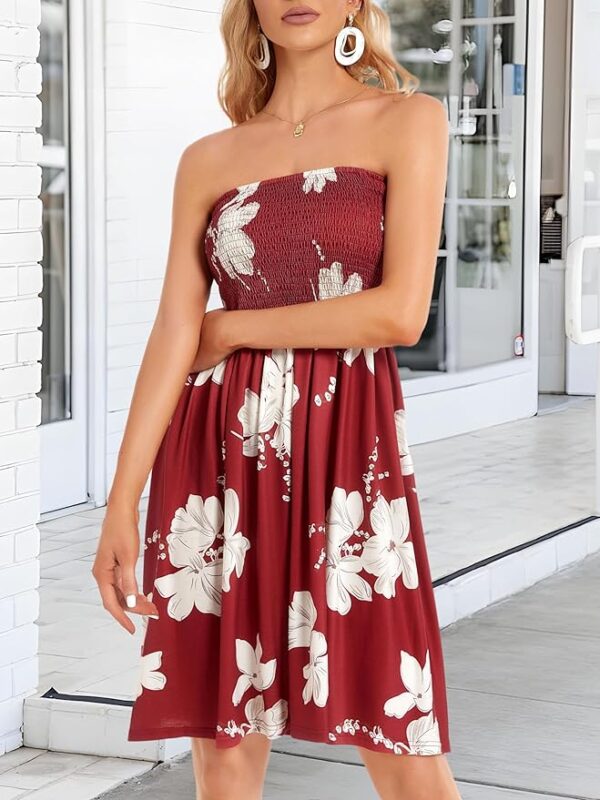 CHICGAL Summer Dresses for Women Beach Cover Ups Strapless Boho Floral Print Sundress - Image 6