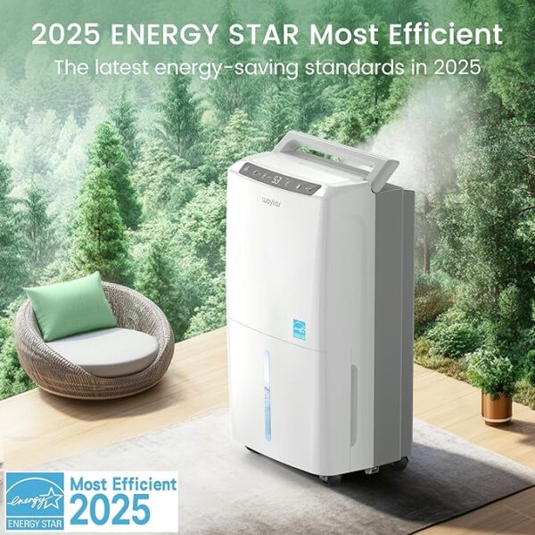 Waykar 2000 Sq. Ft Most Efficient Energy Star 2025 Dehumidifier for Home and Basement with Auto or Manual Drainage, Quiet 33dB Operation, 0.6 Gallon Water Tank Capacity - Image 3