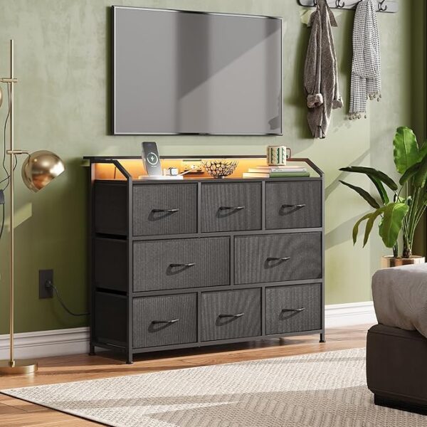 WLIVE Led Dresser for Bedroom, Black Dresser TV Stand for Bedroom with LED Lights and Power Outlet, Wide Chest of Drawers for Hallway, 8 Fabric Drawers for Living Room and Entryway, Easy to Assemble - Image 6